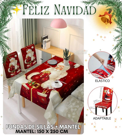 MANTEL + 6 FUNDAS DE SILLAS NAVIDEÑOS